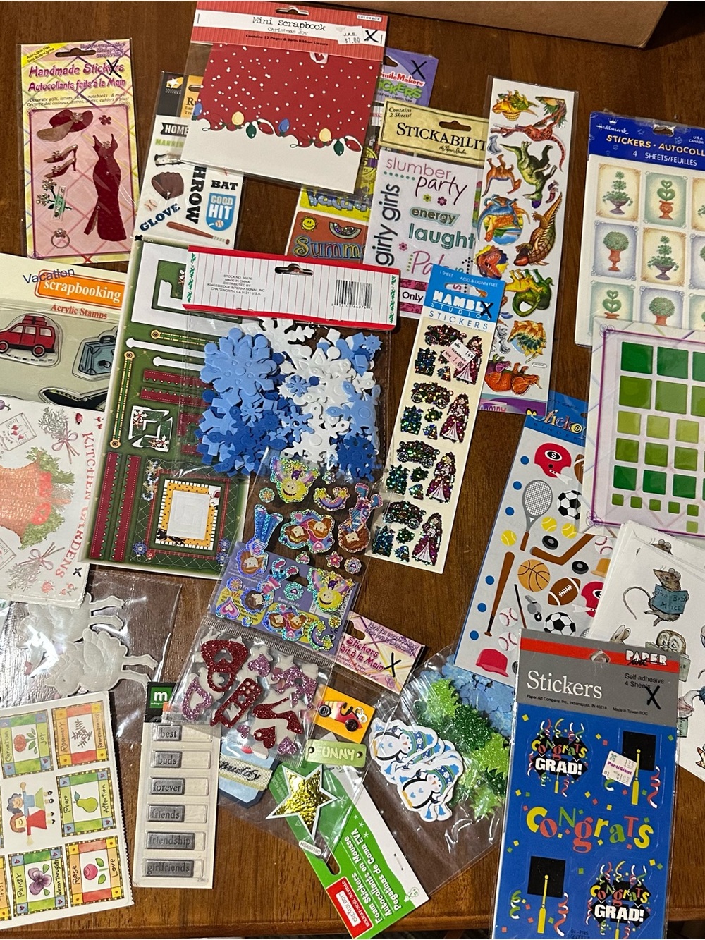 Assorted Party & Scrapbooking Stickers - Blue, White, Green Mix